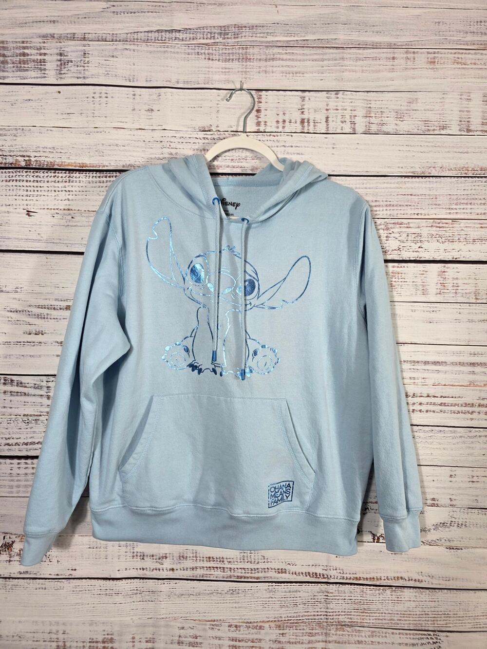 Disney Stitch Hoodie & Plush Bundle Blue Graphic Sweatshirt XXL Junior SEE PICS